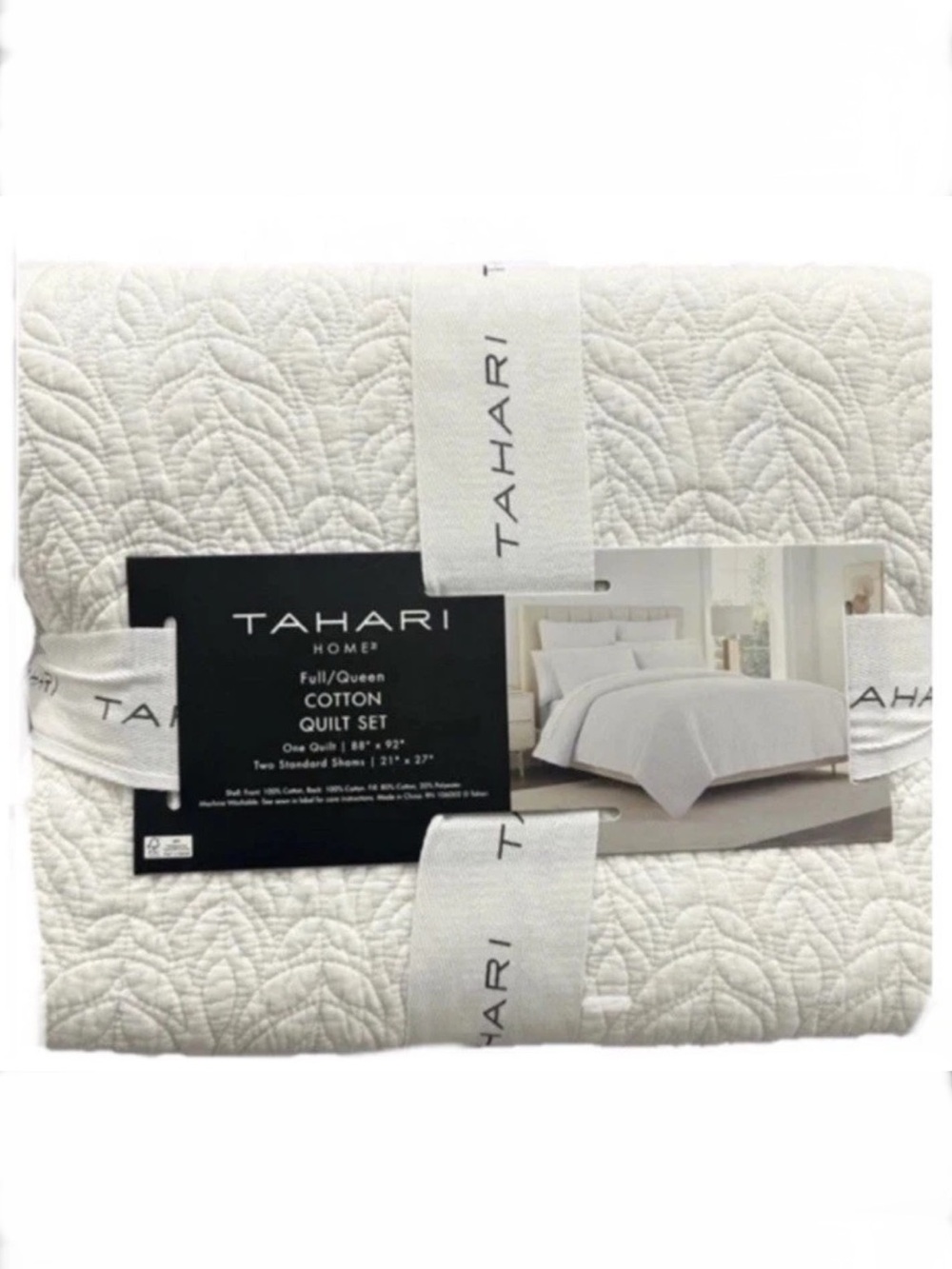 Tahari Full/Queen White Cotton Quilt Set 88”x92”